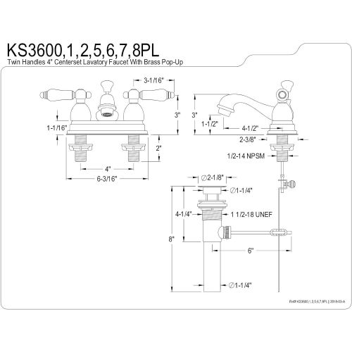  Kingston Brass KS3600PL Restoration 4 Centerset Lavatory Faucet, Matte Black