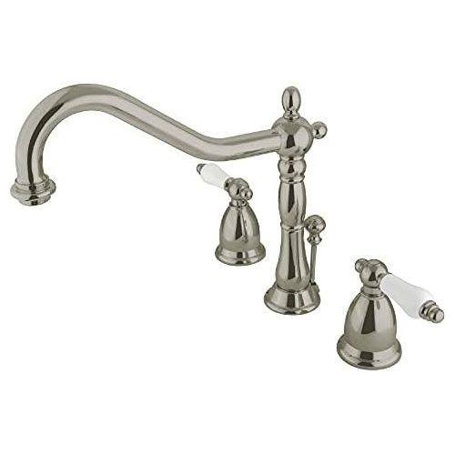  Kingston Brass KS1998PL Heritage Widespread Lavatory Faucet with Handle Pop-Up, Brushed Nickel