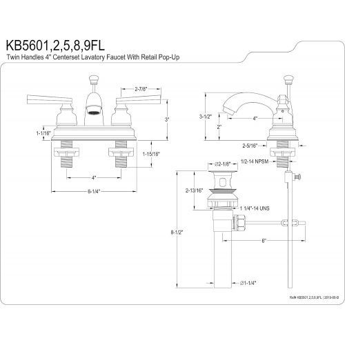  Kingston Brass KB5602FL 4-Inch Centerset Lavatory Faucet, 4, Polished Brass