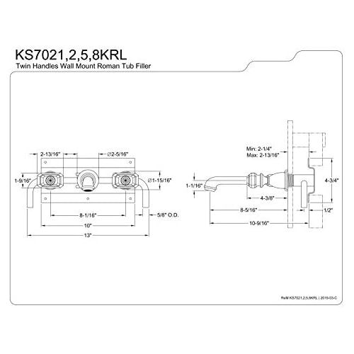  Kingston Brass KS7021KRL Krystal Onyx 8-Inch Center Wall Mount Roman Tub Filler, 10-7/16, Polished Chrome