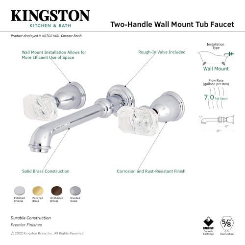  Kingston Brass KS7021KRL Krystal Onyx 8-Inch Center Wall Mount Roman Tub Filler, 10-7/16, Polished Chrome