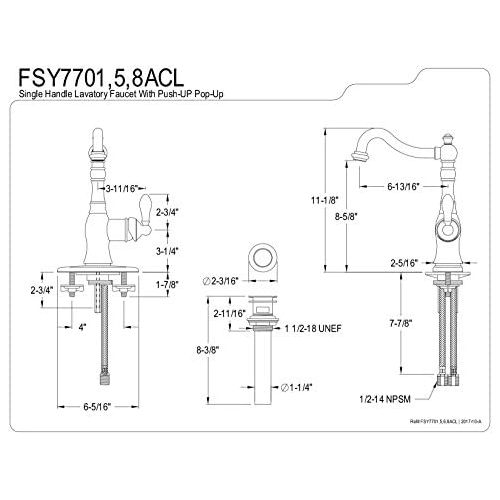  Kingston Brass FSY7701ACL American Classic Lavatory Faucet, Polished Chrome