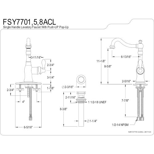  Kingston Brass FSY7701ACL American Classic Lavatory Faucet, Polished Chrome