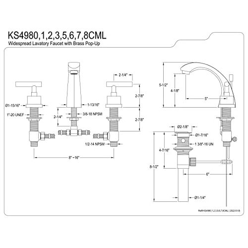  Kingston Brass KS4988CML Manhattan 8-Inch Widespread Lavatory Faucet, Satin Nickel