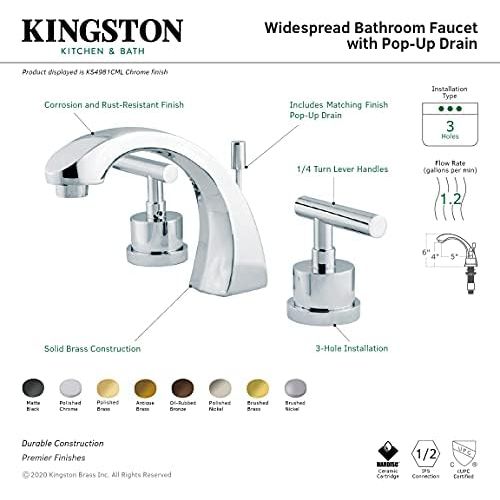  Kingston Brass KS4988CML Manhattan 8-Inch Widespread Lavatory Faucet, Satin Nickel