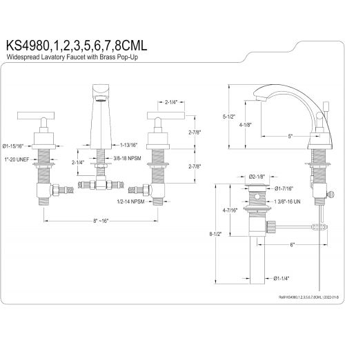  Kingston Brass KS4988CML Manhattan 8-Inch Widespread Lavatory Faucet, Satin Nickel