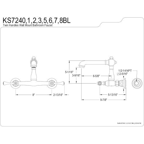  Kingston Brass KS7245BL English Country Wall Mount Vessel Sink Faucet, 6-5/8 in Spout Reach, Oil Rubbed Bronze