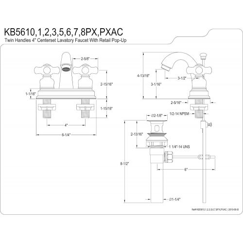  Kingston Brass KB5618PX Restoration 4-Inch Centerset Lavatory Faucet, Brushed Nickel