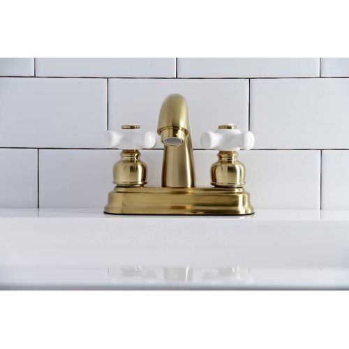  Kingston Brass KB5617PX Restoration 4-Inch Centerset Bathroom Faucet, Brushed Brass