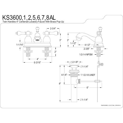  Kingston Brass KS3600AL Restoration 4-Inch Centerset Lavatory Faucet, Matte Black