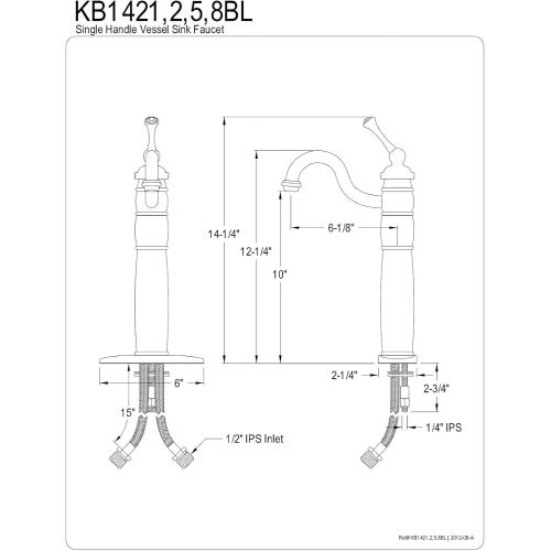  Kingston Brass KB1425BL Heritage Vessel Sink Faucet with Optional Cover Plate, Oil Rubbed Bronze