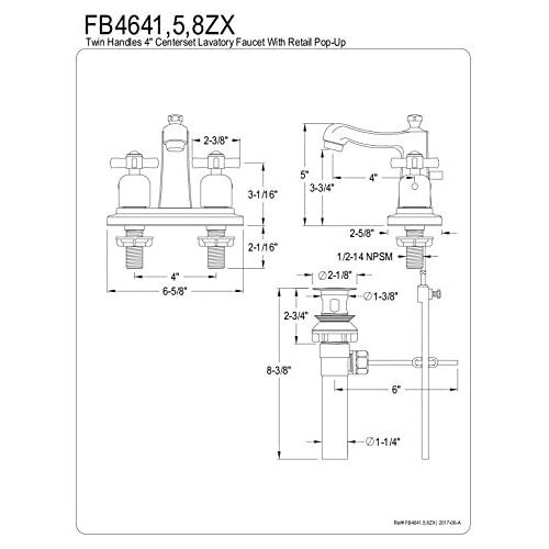  Kingston Brass FB4648ZX Millennium 4-Inch Center set Lavatory Faucet with Retail Pop-Up, Brushed Nickel