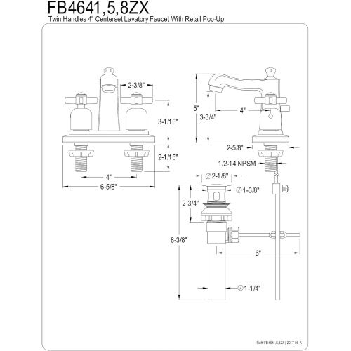  Kingston Brass FB4648ZX Millennium 4-Inch Center set Lavatory Faucet with Retail Pop-Up, Brushed Nickel