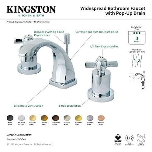  KINGSTON BRASS KS4941ZX Millennium Mini Widespread Lavatory Faucet with Brass Pop-Up, Polished Chrome