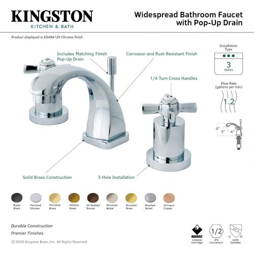  KINGSTON BRASS KS4941ZX Millennium Mini Widespread Lavatory Faucet with Brass Pop-Up, Polished Chrome