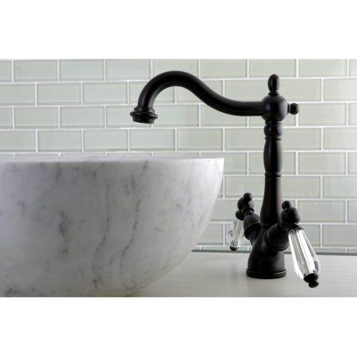  Kingston Brass KS1495WLL Wilshire Vessel Sink Faucet with Deck Plate, 6-1/2 in Spout Reach, Oil Rubbed Bronze