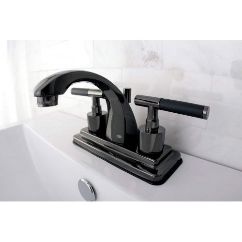  Kingston Brass NS4640DKL Water Onyx 4 inch Centerset Lavatory Faucet with Brass Pop-up Drain, Black Stainless Steel