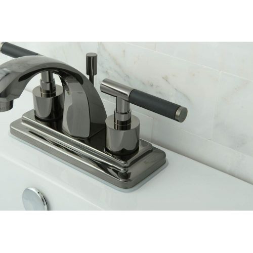  Kingston Brass NS4640DKL Water Onyx 4 inch Centerset Lavatory Faucet with Brass Pop-up Drain, Black Stainless Steel