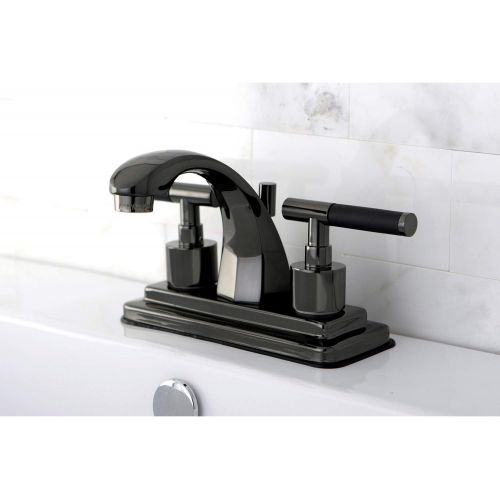  Kingston Brass NS4640DKL Water Onyx 4 inch Centerset Lavatory Faucet with Brass Pop-up Drain, Black Stainless Steel