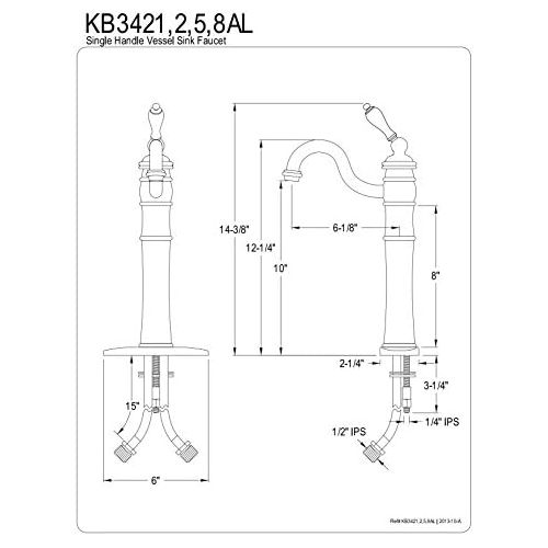  Kingston Brass KB3422AL Victorian Vessel Sink Faucet, 6-1/8, Polished Brass