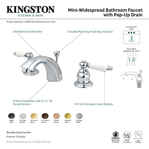  Kingston Brass KB958PL Victorian Mini Widespread Lavatory Faucet with Brass Pop-Up, Brushed Nickel