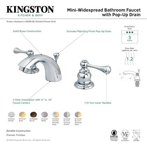  Kingston Brass KB3945BL Vintage Classic Mini Widespread Lavatory Faucet, Oil Rubbed Bronze