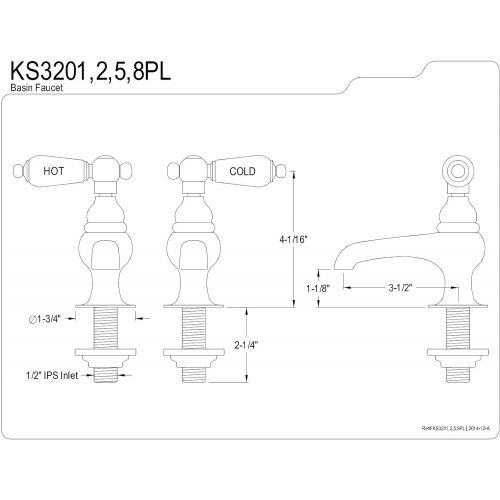  Kingston Brass KS3201PL Restoration Basin Faucet, 3-1/2-Inch, Polished Chrome