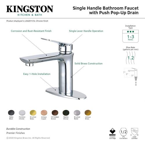  Kingston Brass LS4205CXL Frankfurt Hole Single-Handle Bathroom Faucet, Oil Rubbed Bronze