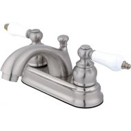 Kingston Brass KB2608PL Vintage 4-Inch Centerset Lavatory Faucet, Brushed Nickel with Porcelain Lever Handle