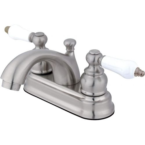  Kingston Brass KB2608PL Vintage 4-Inch Centerset Lavatory Faucet, Brushed Nickel with Porcelain Lever Handle