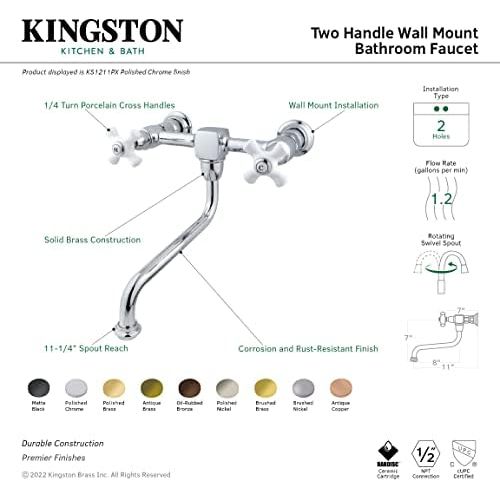  Kingston Brass KS1218PX Heritage Wall Mount 8-Inch Vessel Sink Faucet, Brushed Nickel