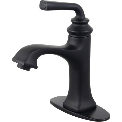  Kingston Brass LS4420RXL Restoration Single-Handle Bathroom Faucet with Push-Up Drain and Deck Plate, Matte Black