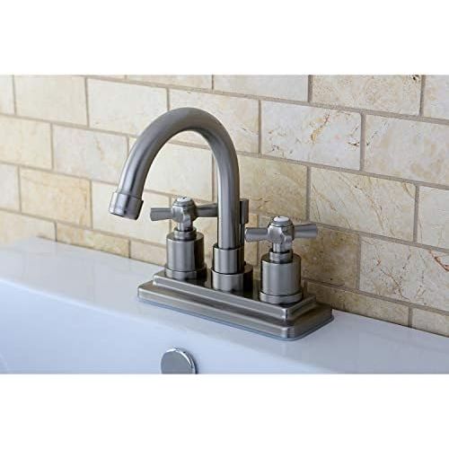  KINGSTON BRASS KS8668ZX Millennium 4-Inch Centerset Lavatory Faucet with Brass Pop-Up, Brushed Nickel