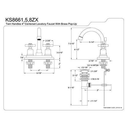  KINGSTON BRASS KS8668ZX Millennium 4-Inch Centerset Lavatory Faucet with Brass Pop-Up, Brushed Nickel