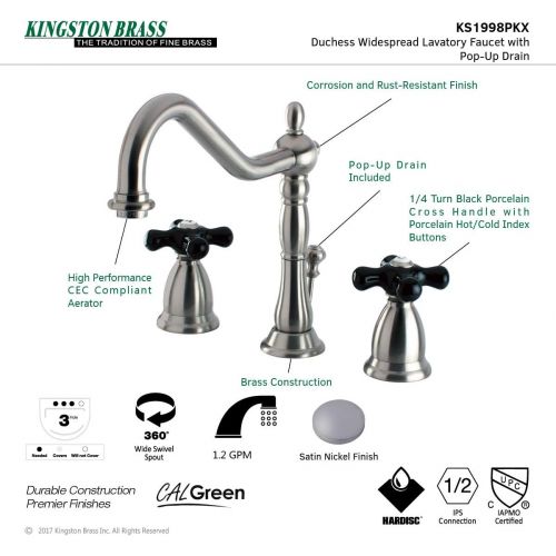  Kingston Brass KS1991PKX Heritage Widespread Bathroom Faucet with Brass Pop-Up Drain, 8-1/2-Inch, Polished Chrome