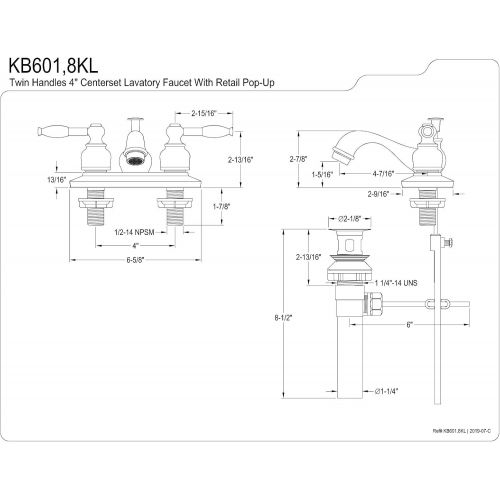  Kingston Brass KB601KL Vintage 4-Inch Centerset Lavatory Faucet, Polished Chrome