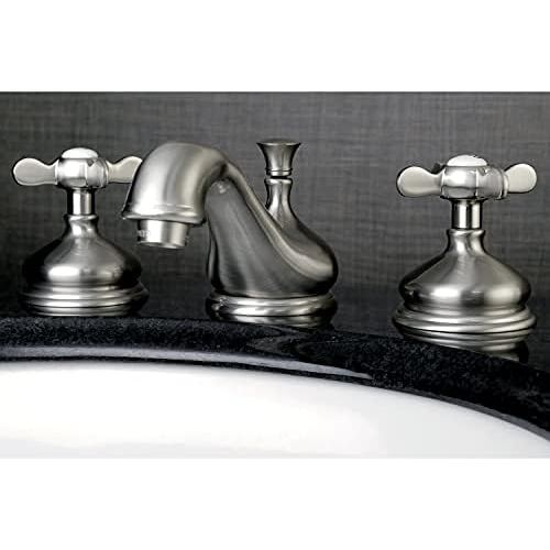  Kingston Brass KS1166BEX Essex 8-Inch Widespread Lavatory Faucet with Brass Pop-Up, 5-1/2 Inch in Spout Reach, Polished Nickel