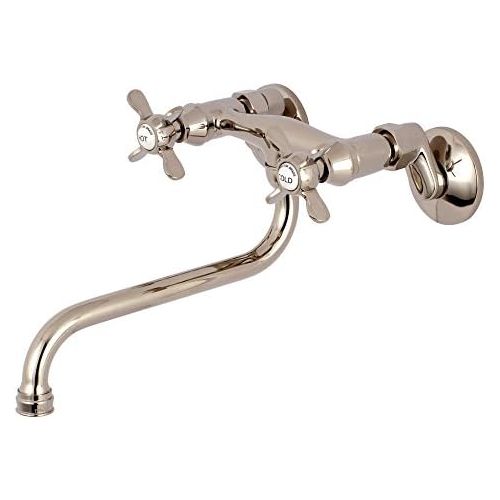  Kingston Brass KS115PN Essex Two-Handle Wall Mount Bridge Bathroom Faucet, Polished Nickel