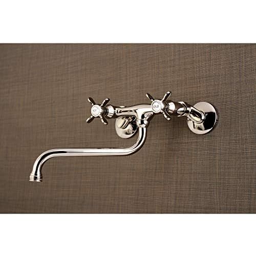  Kingston Brass KS115PN Essex Two-Handle Wall Mount Bridge Bathroom Faucet, Polished Nickel