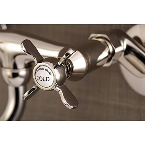  Kingston Brass KS115PN Essex Two-Handle Wall Mount Bridge Bathroom Faucet, Polished Nickel