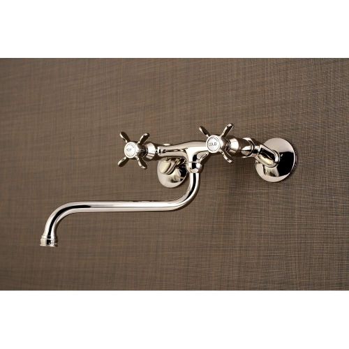  Kingston Brass KS115PN Essex Two-Handle Wall Mount Bridge Bathroom Faucet, Polished Nickel