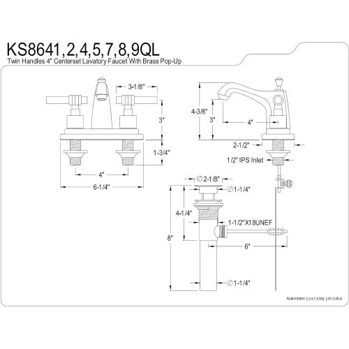  Kingston Brass KS8642QL Milano 4-Inch Centerset Lavatory Faucet, Polished Brass