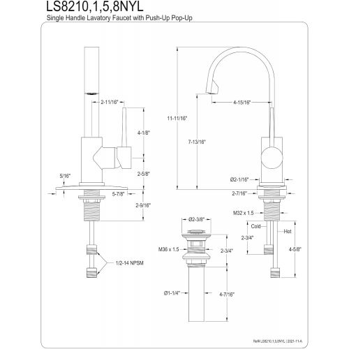  Kingston Brass LS8215NYL New York Single-Handle Bathroom Faucet with Push Pop-Up, 5-1/16, Oil Rubbed Bronze