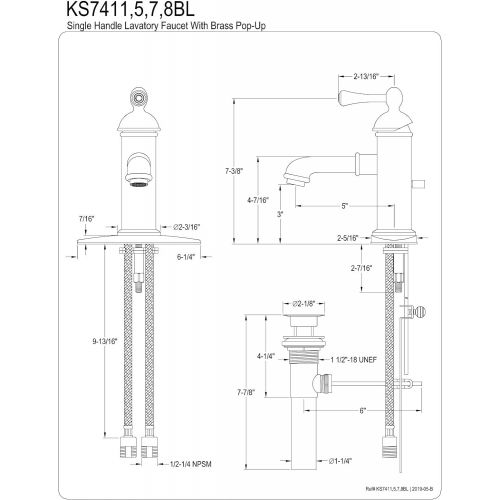  Kingston Brass KS7417BL Paris Single Lever Handle Bathroom Faucet Pop-Up & Plate, Brushed Brass