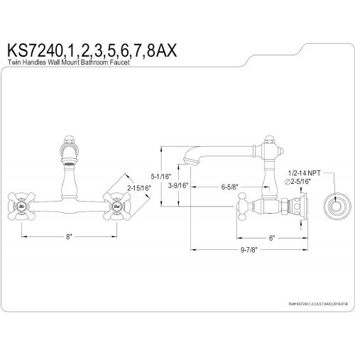  Kingston Brass KS7240AX English Country 8-Inch Center Wall Mount Vessel Sink Faucet, 6-5/8, Matte Black