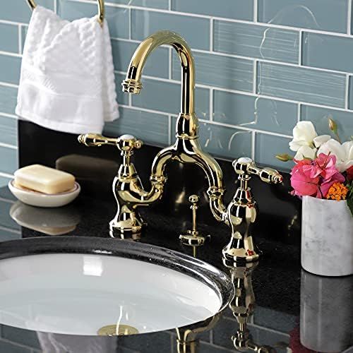  Kingston Brass KS7992TAL 4 5/8 in Spout Reach Bridge Lavatory Faucet with Brass Pop Up, Polished Brass