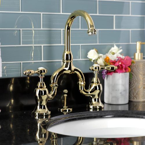  Kingston Brass KS7992TAL 4 5/8 in Spout Reach Bridge Lavatory Faucet with Brass Pop Up, Polished Brass