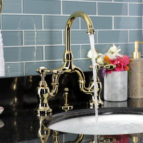  Kingston Brass KS7992TAL 4 5/8 in Spout Reach Bridge Lavatory Faucet with Brass Pop Up, Polished Brass