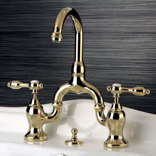  Kingston Brass KS7992TAL 4 5/8 in Spout Reach Bridge Lavatory Faucet with Brass Pop Up, Polished Brass