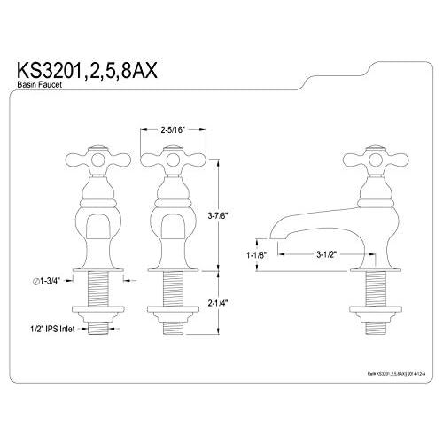  Kingston Brass KS3201AX Restoration Basin Lavatory Faucet, Polished Chrome